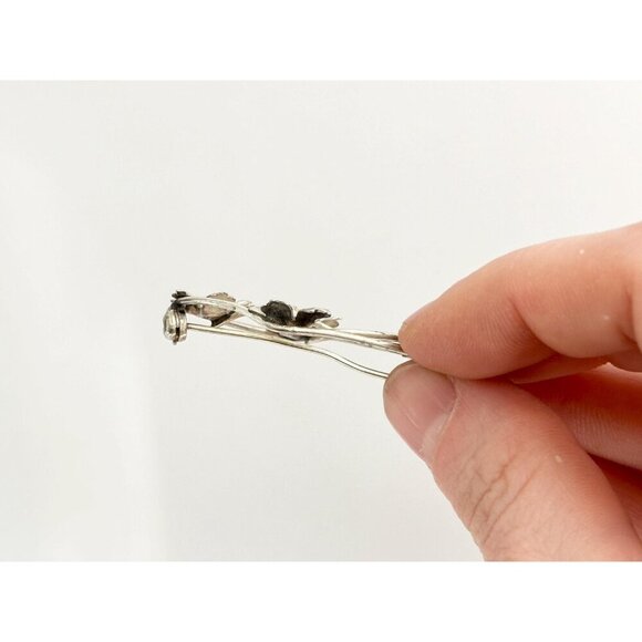 40's Vintage Art Nouveau Floral & Beaded Openwork Sterling Silver Foliage Brooch - Picture 9 of 10